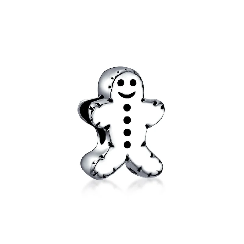 ladies bracelet heavy gold-Christmas Charm Bead Gingerbread Man Cookie Shape Sterling Silver for Bracelets