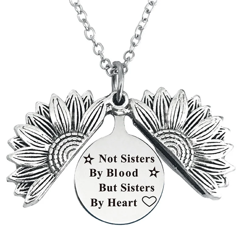 ladies necklace everyday-Not Sisters by Blood But Sisters by Heart Stainless Steel & Alloy Opens Sunflower Necklace…