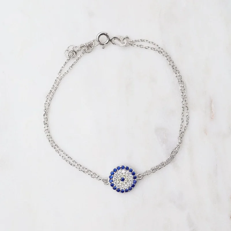 ladies bracelet solitaire-CZ Evil Eye Bracelet - Silver