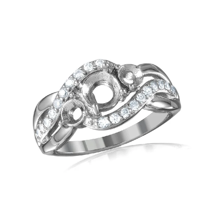 Ladies rings festive season designs-Silver 925 Rhodium Plated 3 Mounting Stones Taper Shank Ring - BGR00813