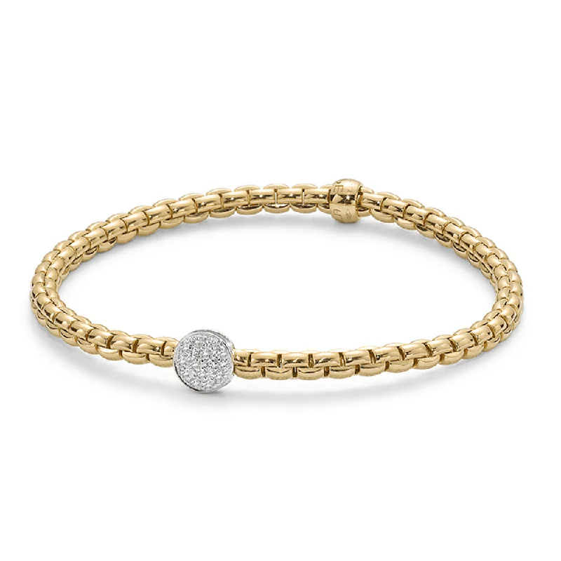 ladies bracelet designer rose gold-Eka 18ct Yellow Gold Bracelet With Pave Set Diamond Disc