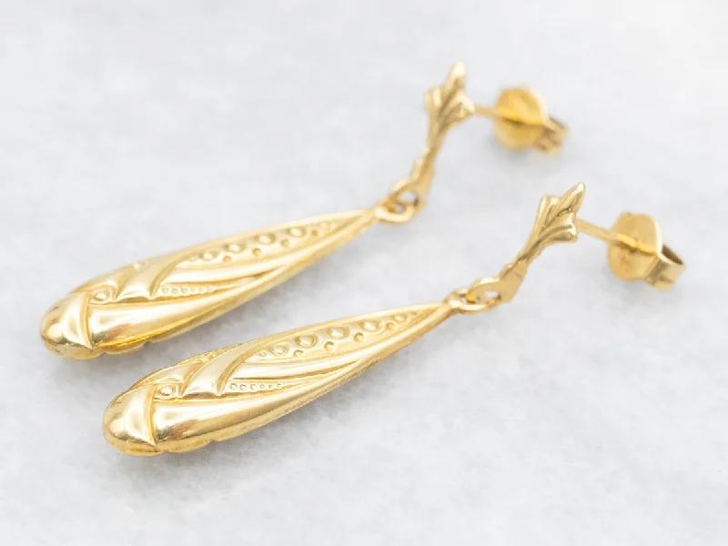 Ladies earrings classic revival designs-Vintage Gold Teardrop Patterned Drop Earrings