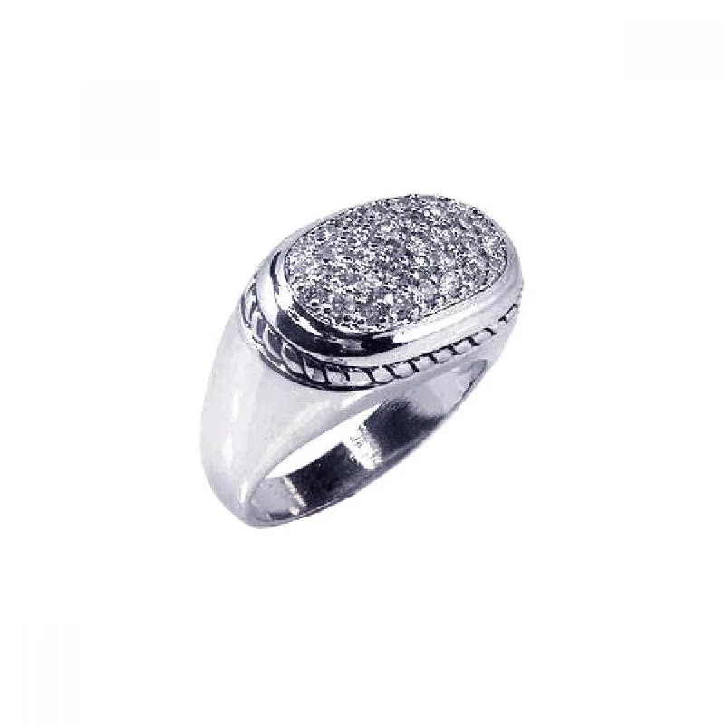 Ladies rings cultural heritage styles-Silver 925 Rhodium Plated Micro Pave Clear CZ Oval Ring - STR00294