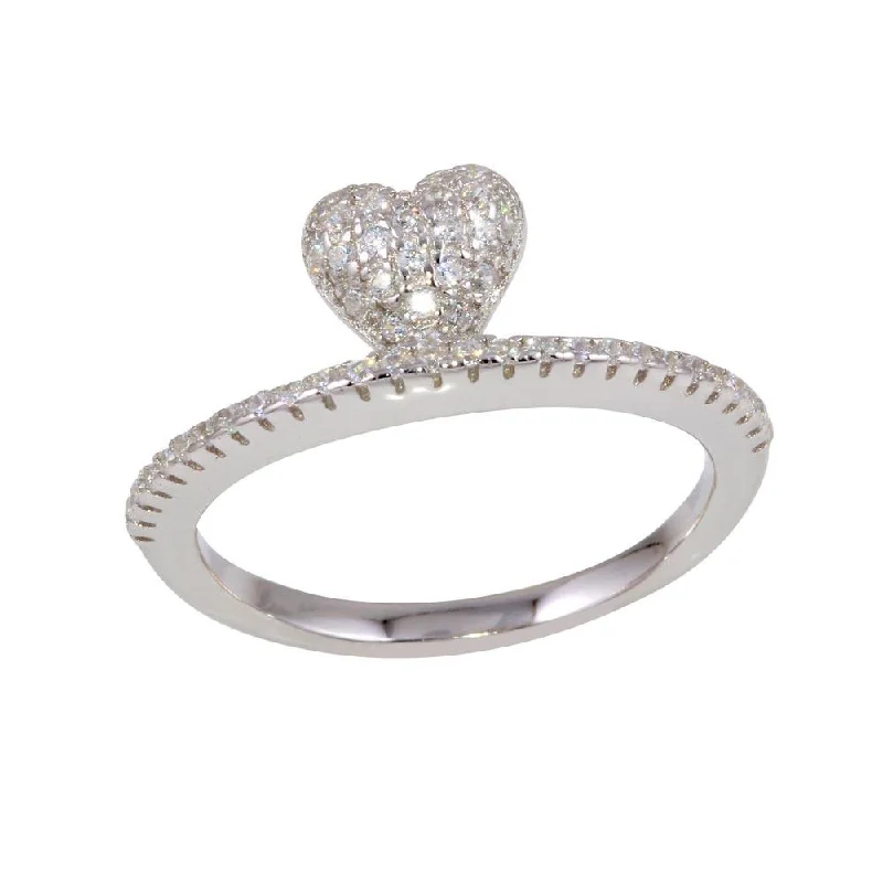 Ladies rings initial letter styles-Rhodium Plated 925 Sterling Silver CZ Heart Ringing - BGR01133