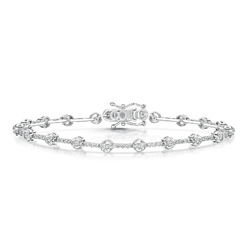 ladies bracelet casual silver-18ct White Gold Round Brilliant Cut Diamond Rub Over Tennis Bracelet