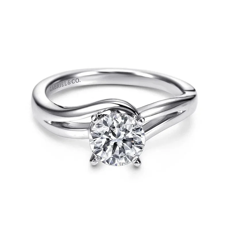 Ladies engagement rings lab-grown halo styles-14K White Gold Round Bypass Diamond Engagement Ring