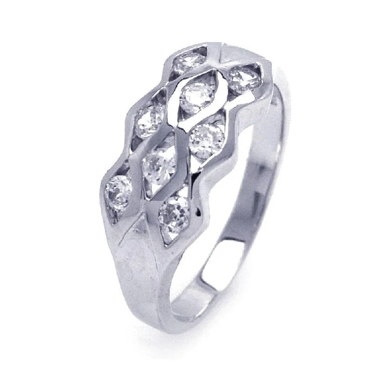 Ladies rings contemporary bold styles-Silver 925 Rhodium Plated CZ Eyelet Ring - AAR0050