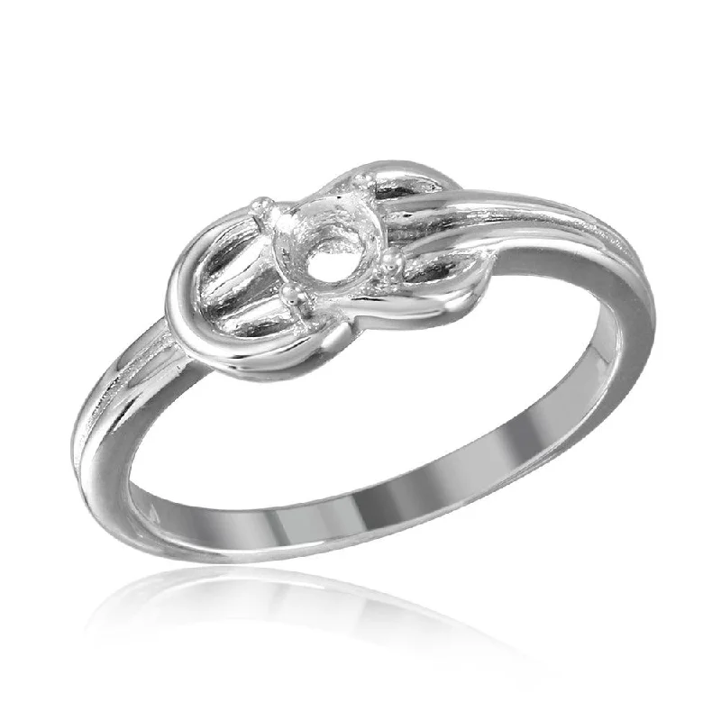 Ladies rings meaningful symbol rings-Silver 925 Rhodium Plated Double Knot Single Stone Mounting Ring - BGR01015