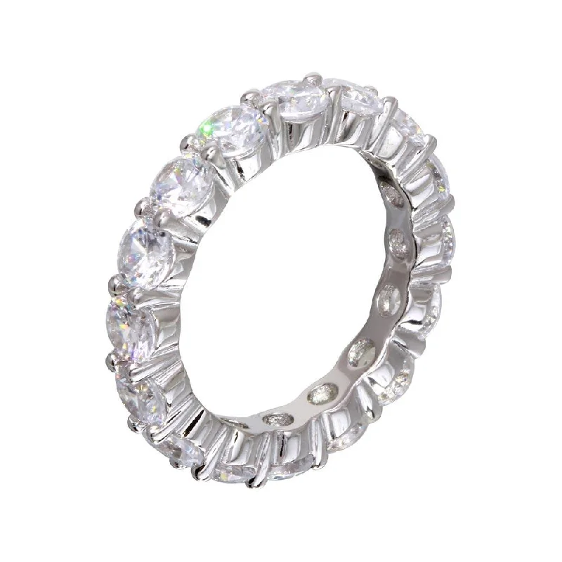 Ladies rings small batch designs-Rhodium Plated 925 Sterling Silver CZ Eternity Ring - STR01100