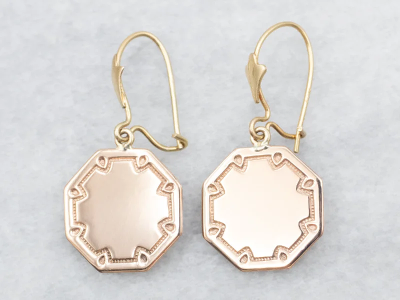 Ladies earrings trillion cut styles-Rose and Yellow Gold Octagonal Cufflink Conversion Drop Earrings