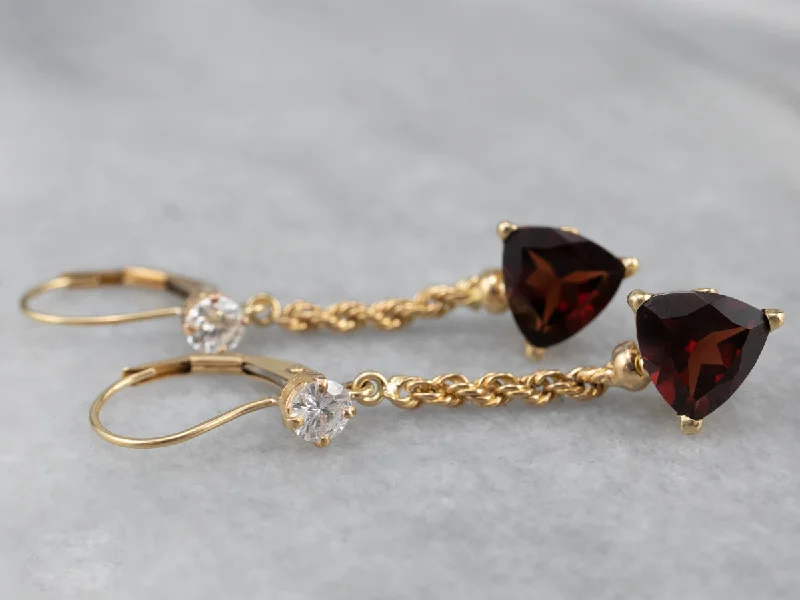 Ladies earrings moon phase earrings-Pyrope Garnet Diamond Gold Drop Earrings