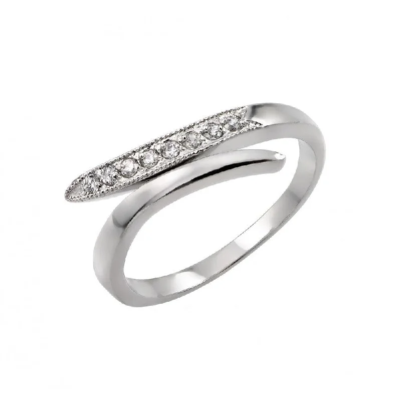 Ladies rings Indian-inspired styles-Silver 925 Rhodium Plated CZ Split Ring - BGR00905