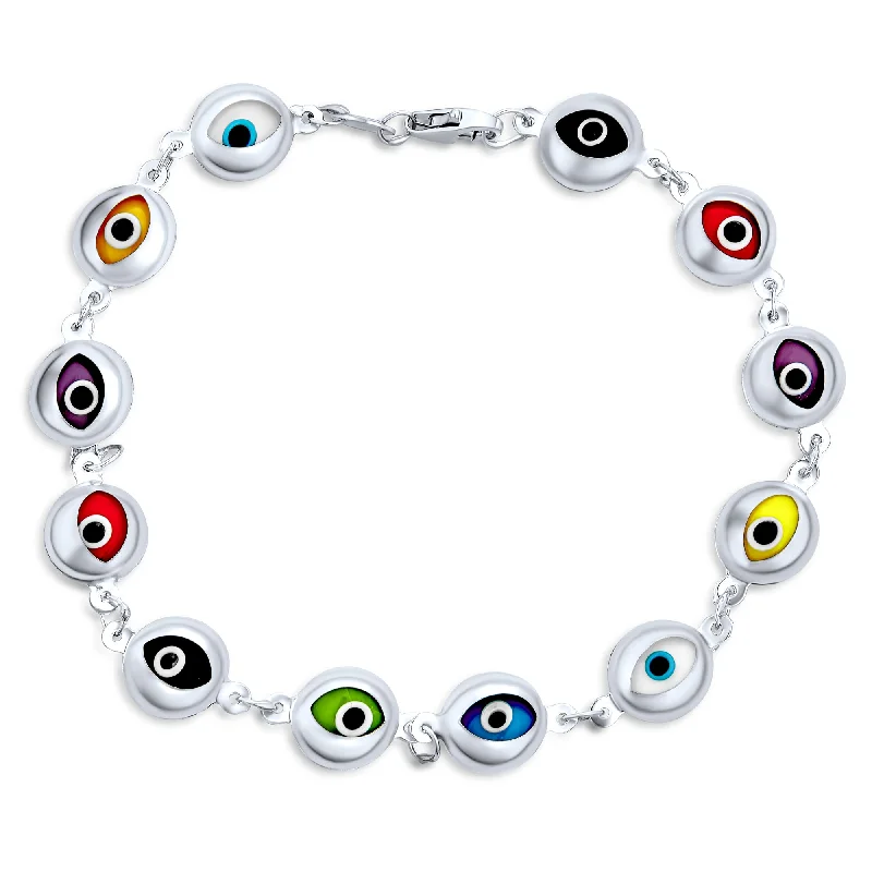 ladies bracelet fashion 2025-Turkish Multicolor Evil Eye Strand Bracelet with Flower Charms Sterling Silver