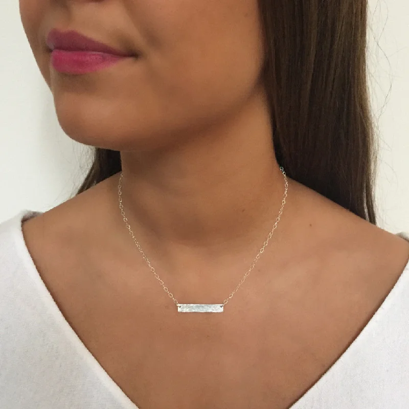 ladies necklace cross-Side to Side Silver Hammered Bar Necklace