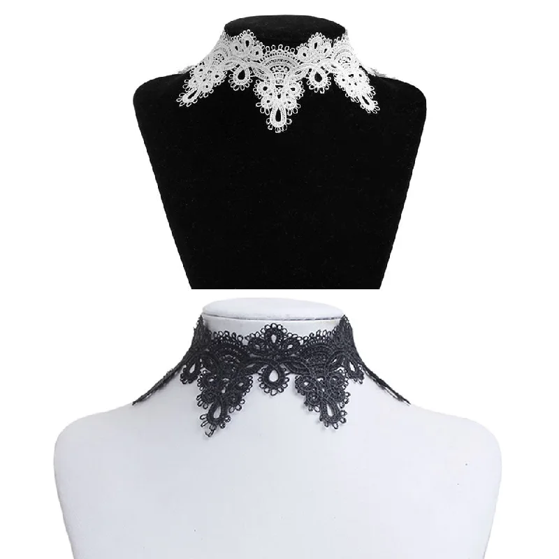 ladies necklace white gold finish-Sexy Sparkles 2 Pcs Lace Choker Necklace for Women Girls