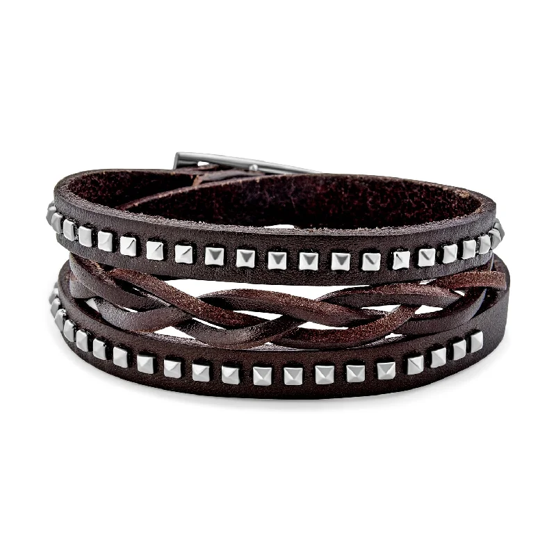 ladies bracelet antique-Hip Hop Punk Rocker Cuff Bracelet Metal Studded Rivets Wide Woven Leather