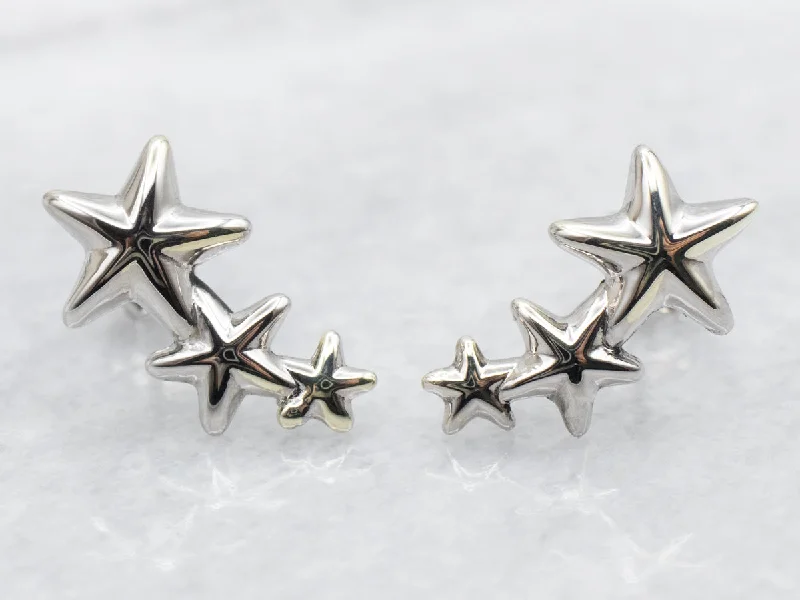 Ladies earrings heavy statement pieces-Star Drop Stud Earrings