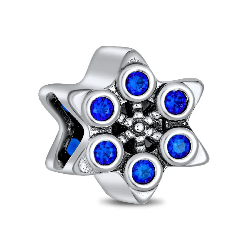 ladies bracelet woven silver-Christmas Charm Bead Blue Snowflake CZ for Winter Holiday Bracelets