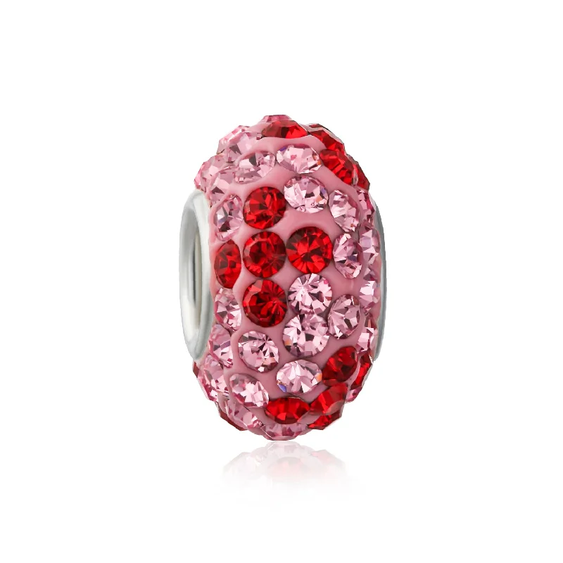 ladies bracelet seasonal-Pink Red Flower Crystal Bead Charm Spacer Sterling Silver for European Bracelet