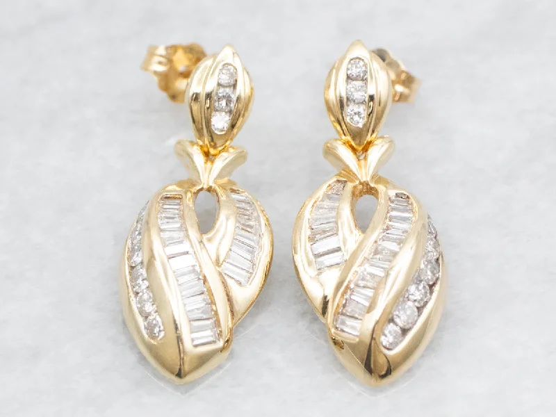 Ladies earrings generational gift picks-Yellow Gold Diamond Drop Earrings