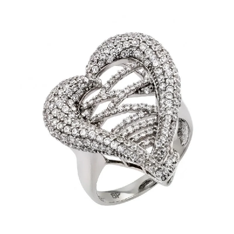 Ladies rings sci-fi inspired rings-Silver 925 Rhodium Plated Micro Pave CZ Ring - GMR00025