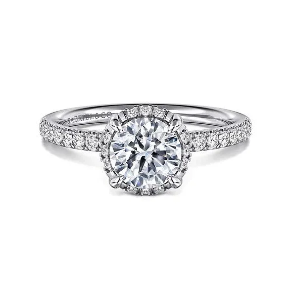 Ladies engagement rings cushion cut-Suede - 14K White Gold Round Hidden Halo Diamond Engagement Ring (Setting Only)