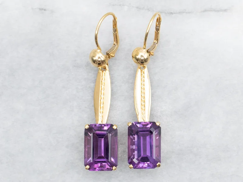 Ladies earrings eco-friendly materials-Amethyst Bar Drop Earrings