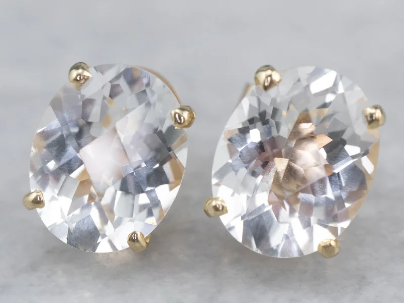 Ladies earrings mid-century modern looks-White Topaz Stud Earrings