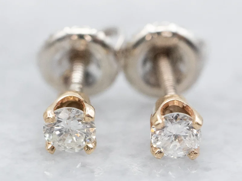 Ladies earrings delicate outline styles-Two Tone Diamond Stud Earrings