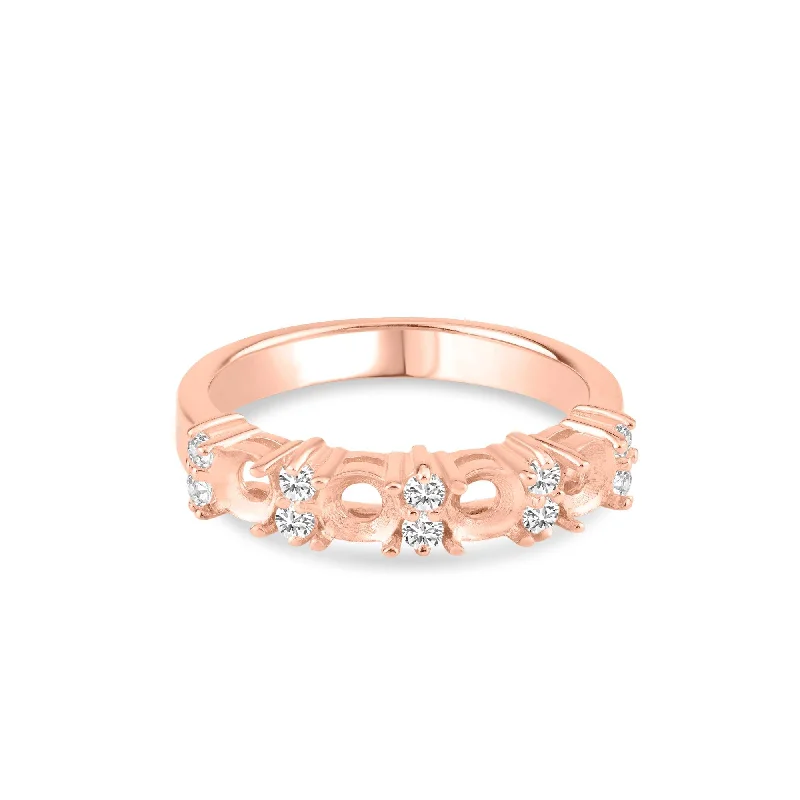 Ladies rings avant-garde designs-Rose Gold Plated 925 Sterling Silver 4 Mounting Stone Ring with CZ - BGR01211RGP