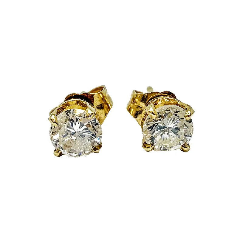 Ladies earrings matte gem earrings-14K Gold Diamond Stud  Earrings