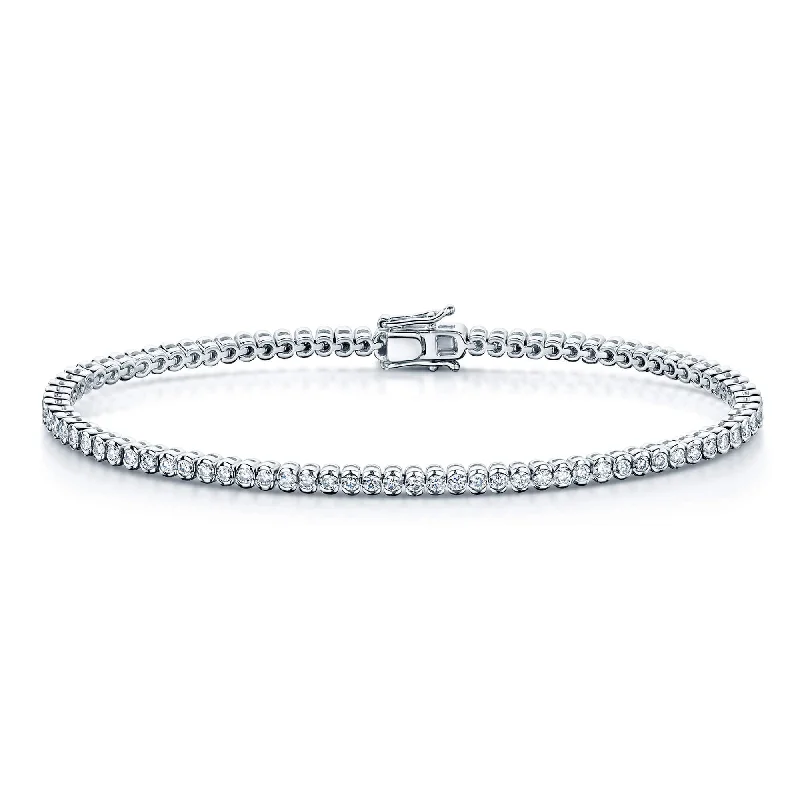 ladies bracelet opal-Platinum Round Brilliant Cut Diamond Rubover Set Tennis Bracelet