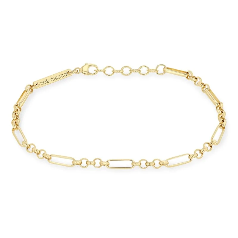 ladies bracelet summer gold-14k Gold Medium Mixed Paperclip Rolo Bracelet