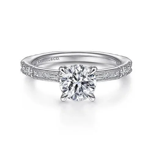 Ladies engagement rings small halos-Luca - Art Deco 14K White Gold Round Diamond Channel Set Engagement Ring(Setting Only)