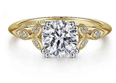 Ladies engagement rings exclusive halo styles-Celia - 14K White-Yellow Gold Round Diamond Engagement Ring (setting only)