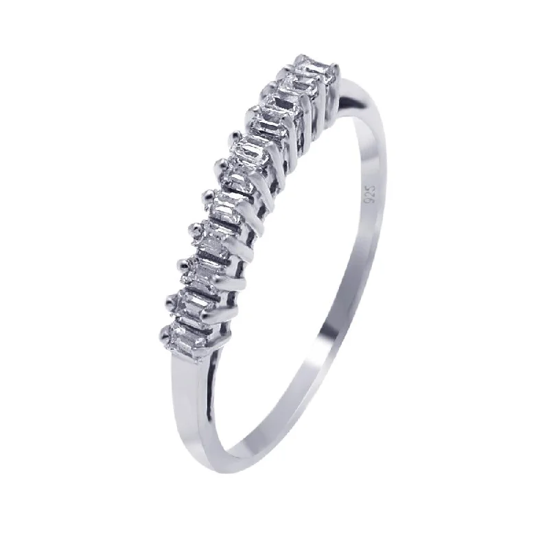 Ladies rings memory-inspired pieces-Silver 925 Rhodium Plated Clear Baguette CZ Ring - AAR0072