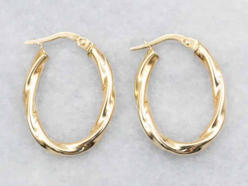 Ladies earrings compact size styles-Oval Gold Twist Hoop Earrings