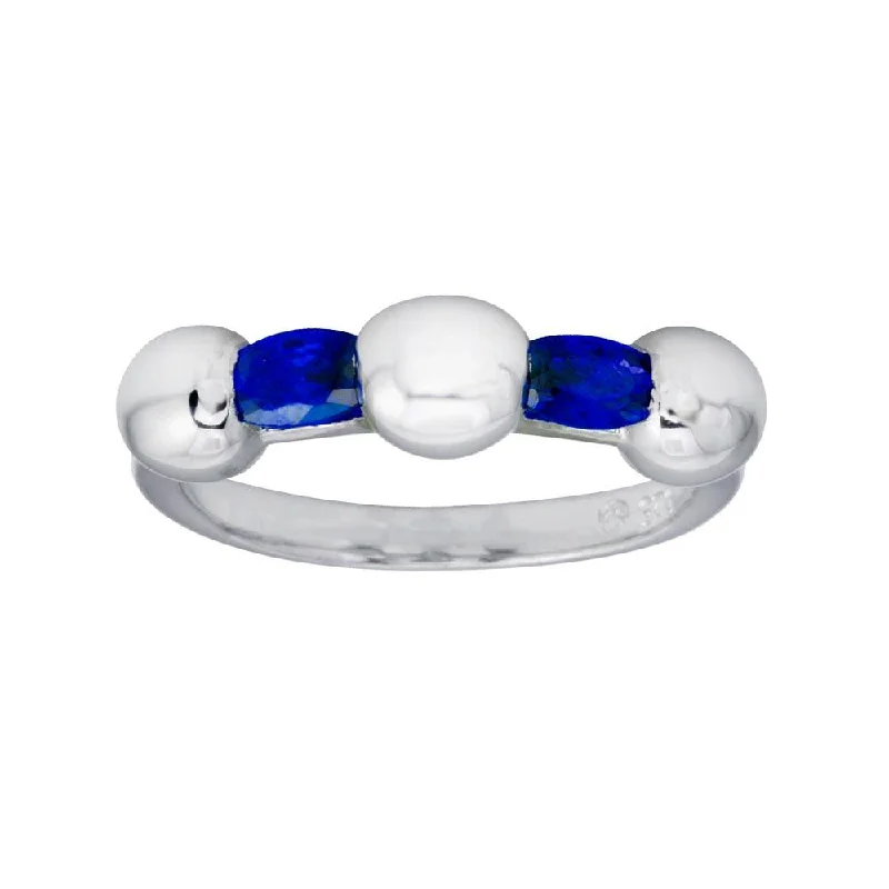 Ladies rings youthful charm designs-Rhodium Plated 925 Sterling Silver Blue Stone CZ Ring - BGR01308BLU