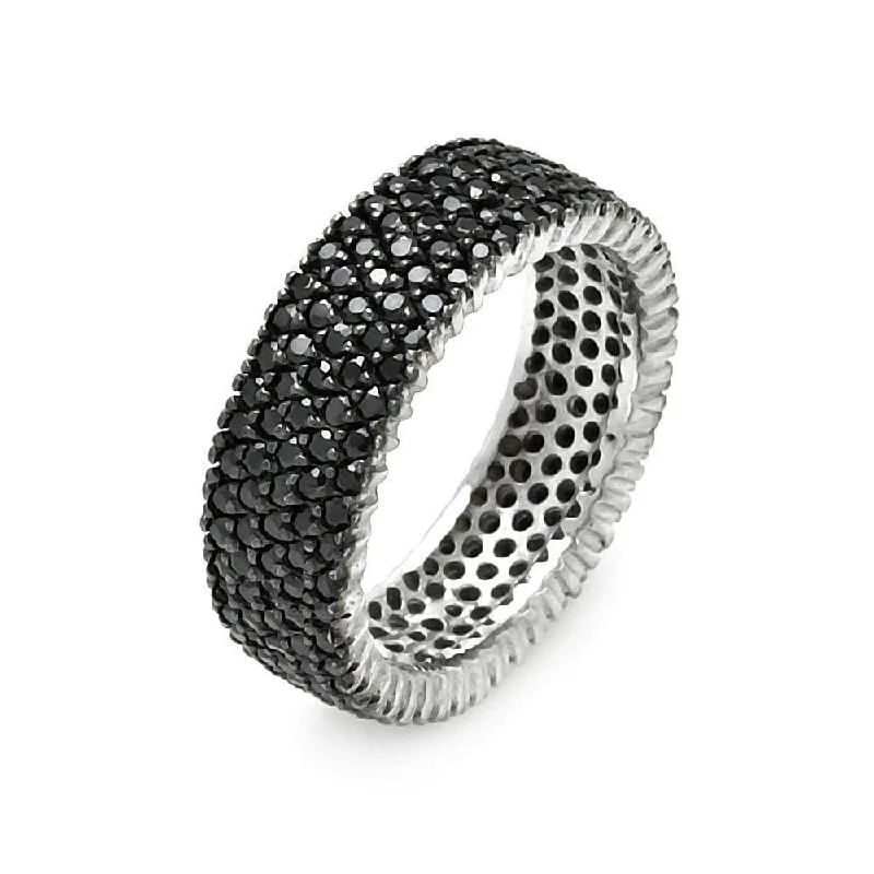 Ladies rings synthetic jewel options-Silver Rhodium and Black Rhodium Plated Pave Set Black CZ Eternity Ring - STR00448BLK