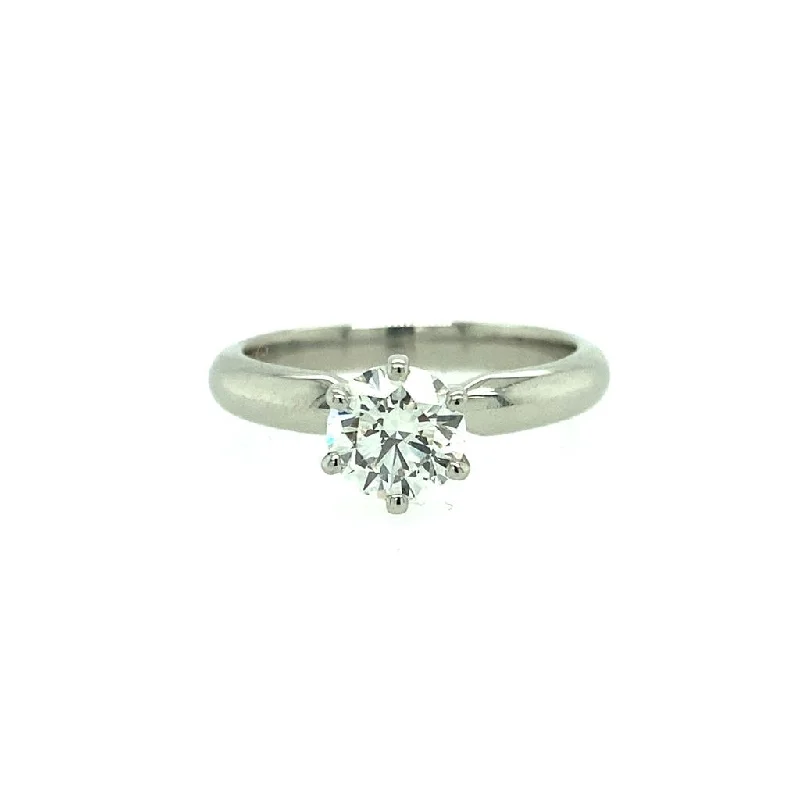 Ladies engagement rings custom solitaires-Estate Platinum 1.01ctw Round Diamond Solitaire Engagement Ring