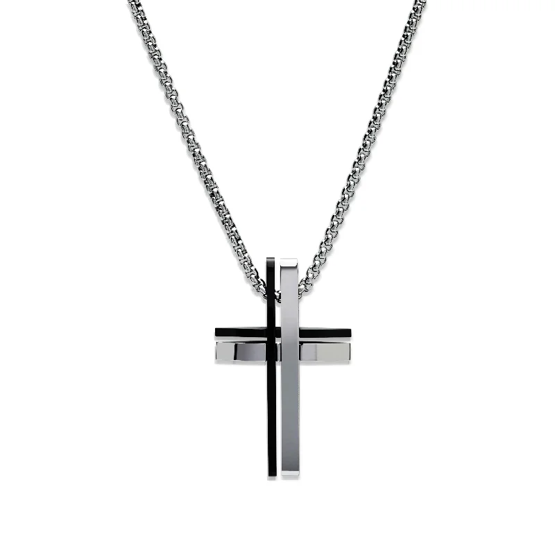 ladies necklace limited edition-Unique & Co Black Steel Cross Necklace