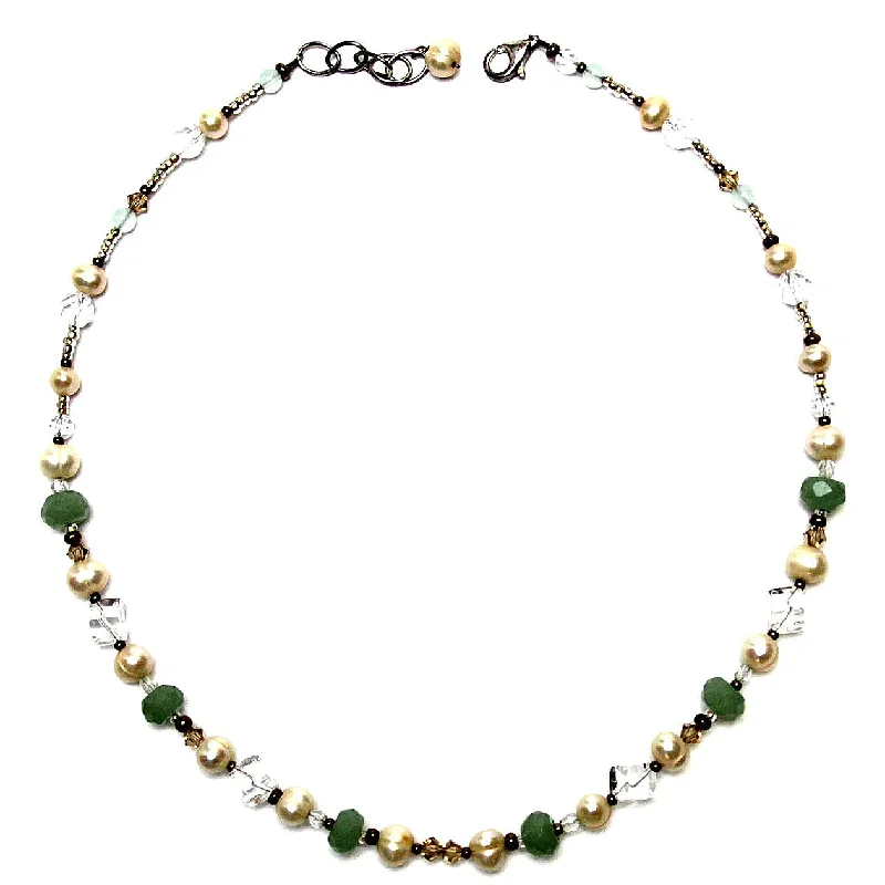 ladies necklace affordable-Necklace Gemstone Aventurine, Quartz, Pearls