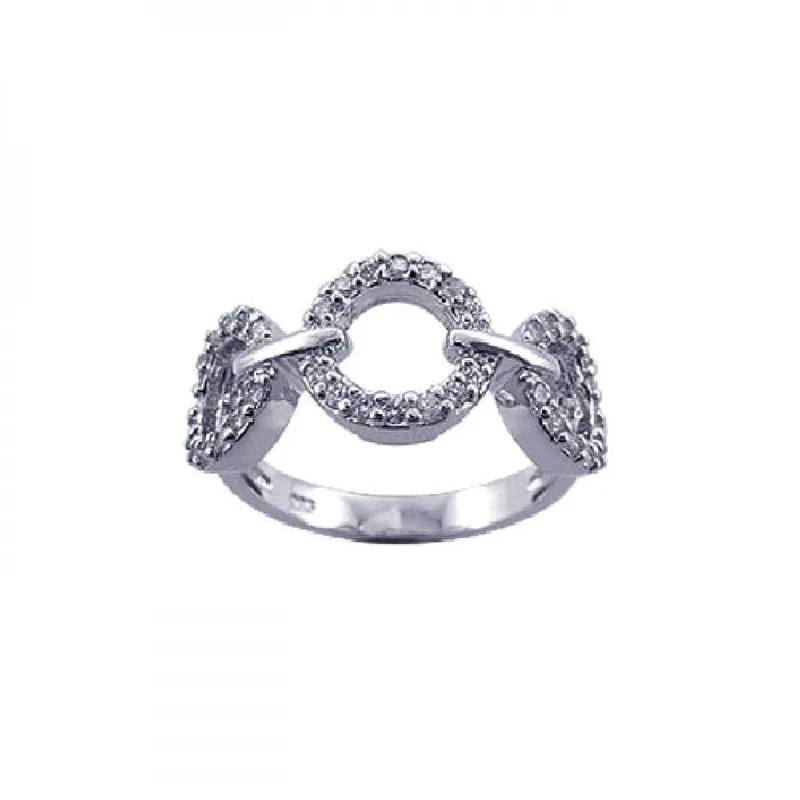 Ladies rings multi-tier styles-Silver 925 Rhodium Plated CZ 3 Open Circle Ring - STR00602