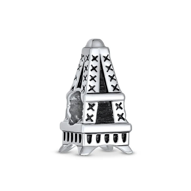 ladies bracelet initial-Eiffel Tower Charm Bead in Oxidized Sterling Silver for European Bracelets