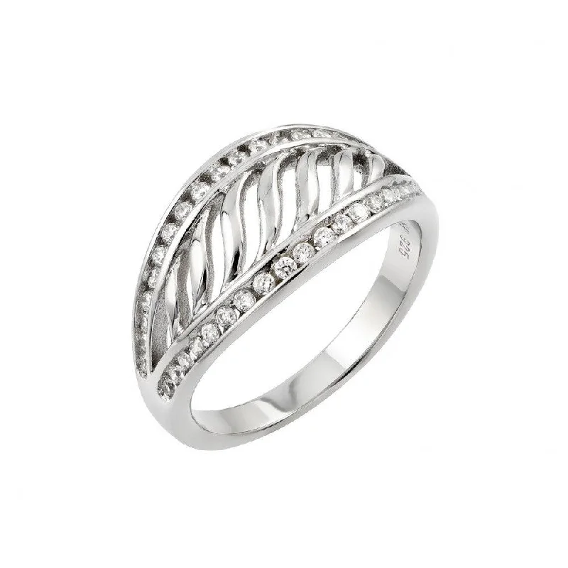 Ladies rings architectural style rings-Silver 925 Rhodium Plated CZ Inlay Filigree Ring - STR00963