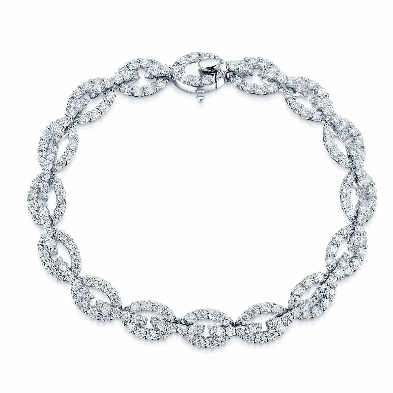 ladies bracelet beaded silver-Platinum Link Design Round Brilliant Cut Diamond Bracelet