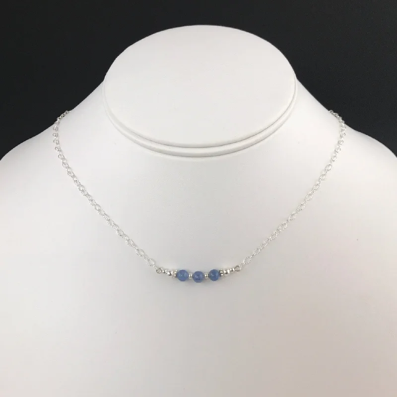 ladies necklace rose quartz-Side to Side Blue Kyanite Bead Necklace- Triple