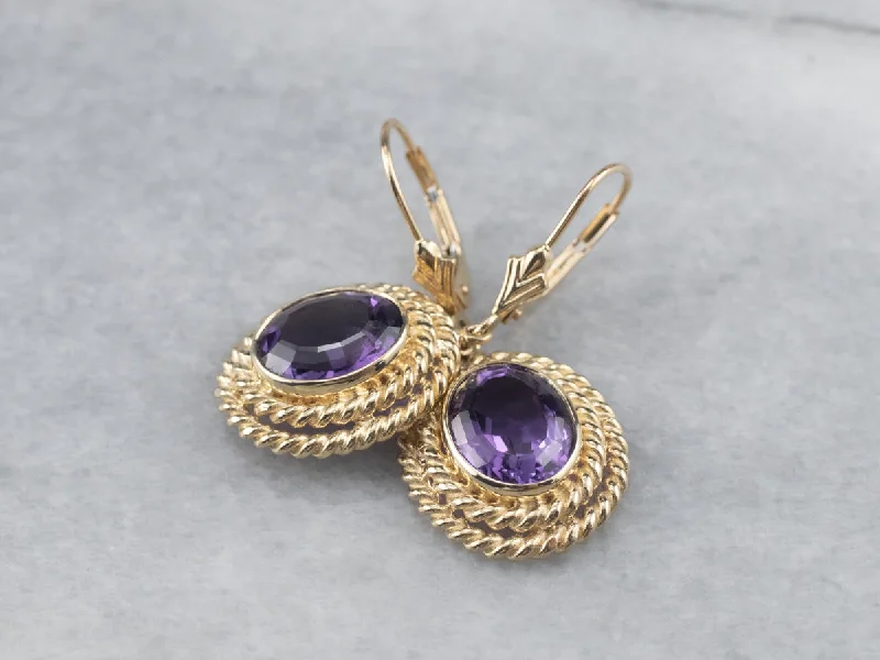 Ladies earrings pastel tone styles-Twisting Gold Amethyst Drop Earrings