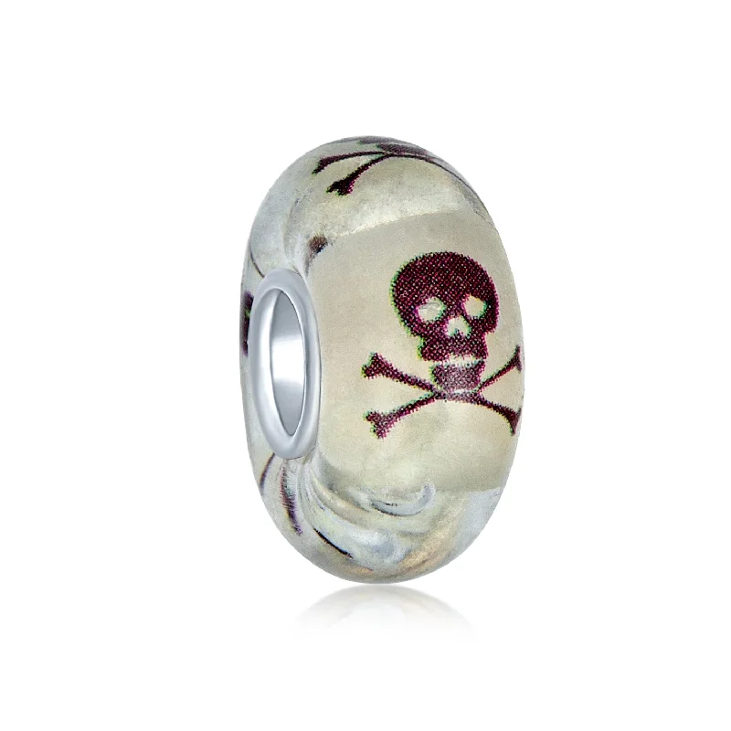 ladies bracelet cyber monday-Glow In The Dark Skull Crossbones Glass Charm Bead for European Bracelets