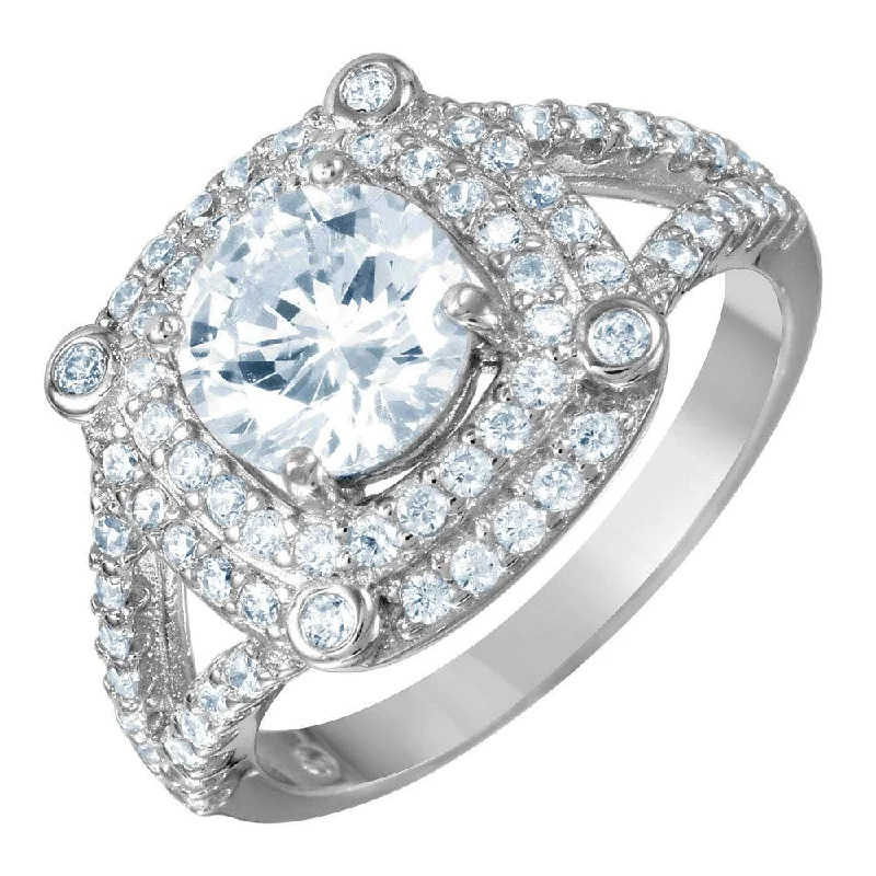 Ladies rings cultural celebration styles-Silver 925 Rhodium Plated Square CZ Ring - BGR00994